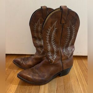 Cowgirl Western Pointed Toe Boots Two Tone Brown Leather Size 11